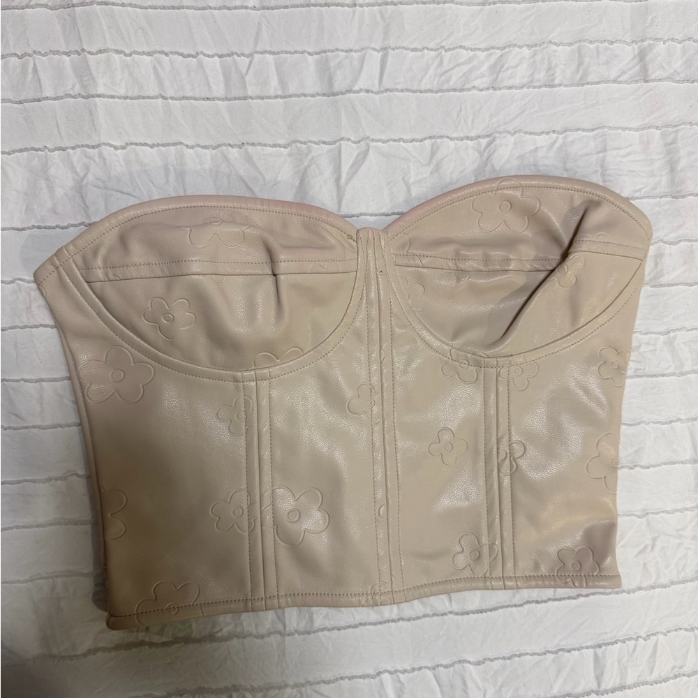 Strapless Floral Embossed Bustier in Light Beige